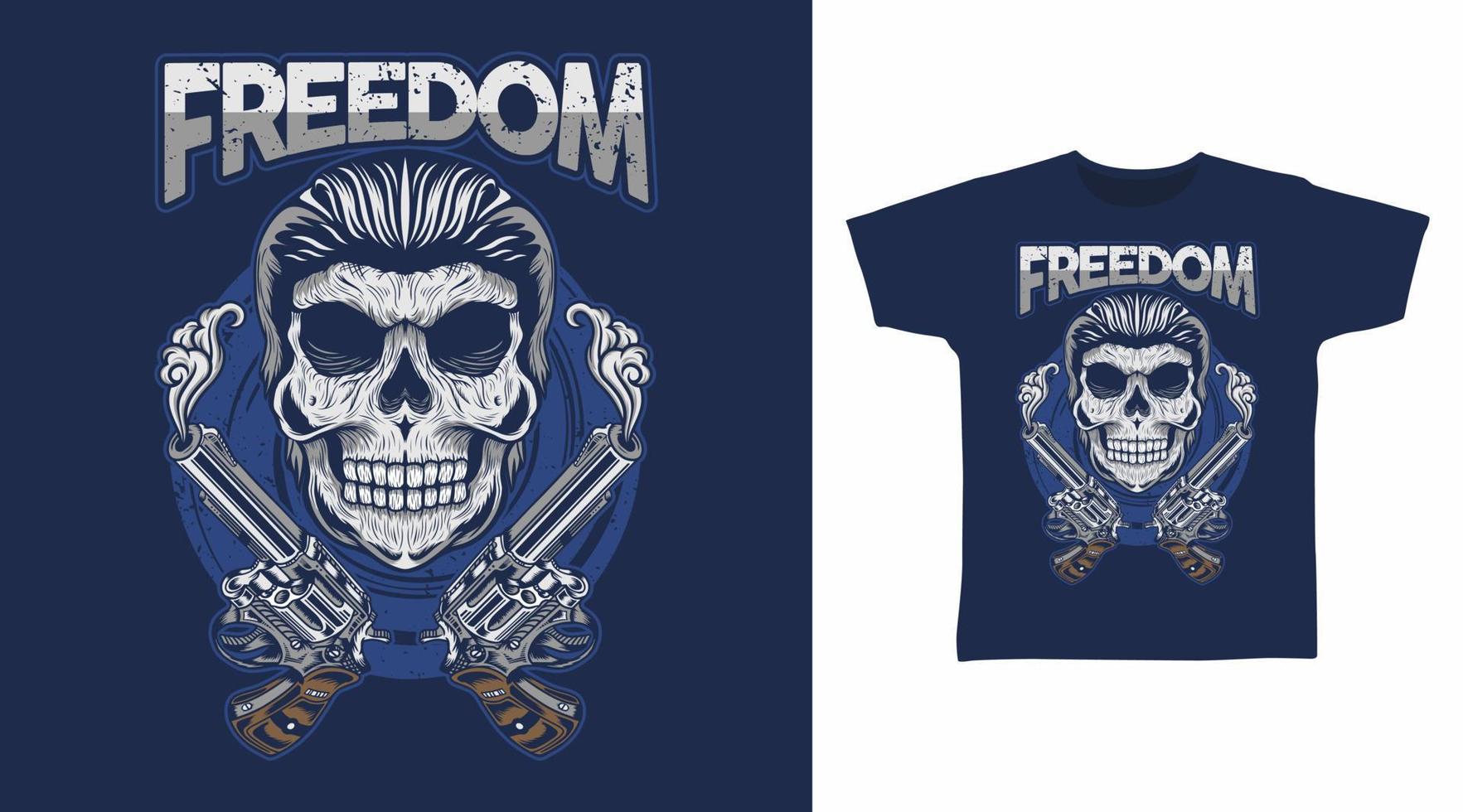 crâne de la liberté avec conception détaillée de t-shirt de vecteur d'armes à feu