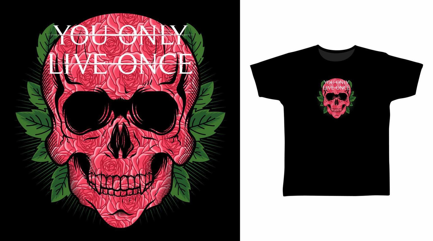 illustration de la tête de crâne avec le concept de conception de t-shirt vectoriel de texture de roses.