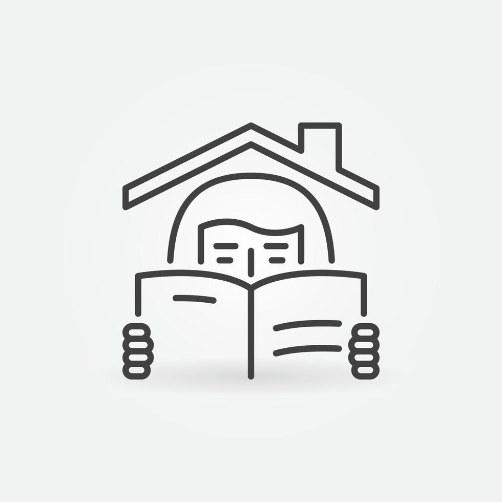 fille lisant un livre sous l'icône de vecteur linéaire de toit de maison