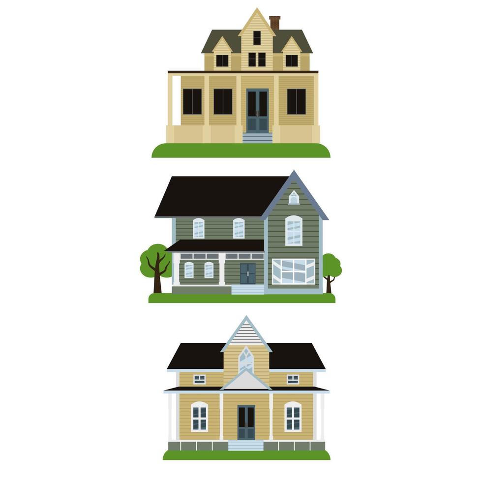 illustration vectorielle extérieure de maison vue de face avec toit. immeuble d'appartements de maison de ville moderne. façade de maison avec portes et fenêtres. vecteur