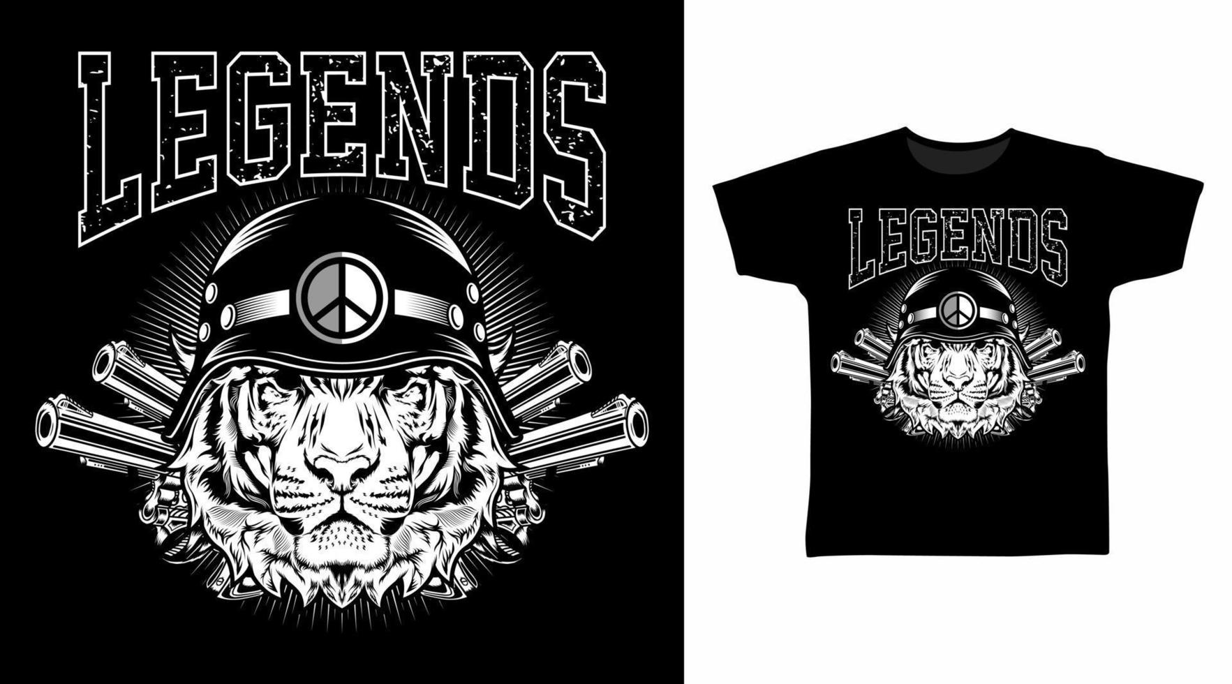 armée de tête de tigre avec concept de conception de t-shirt d'illustration vectorielle de pistolet. vecteur