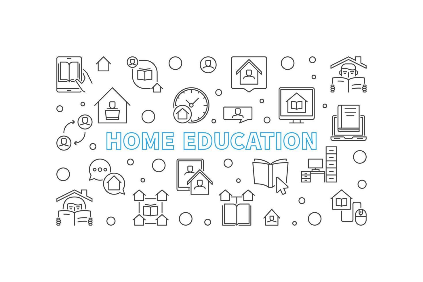 illustration horizontale de contour de vecteur d'éducation à domicile