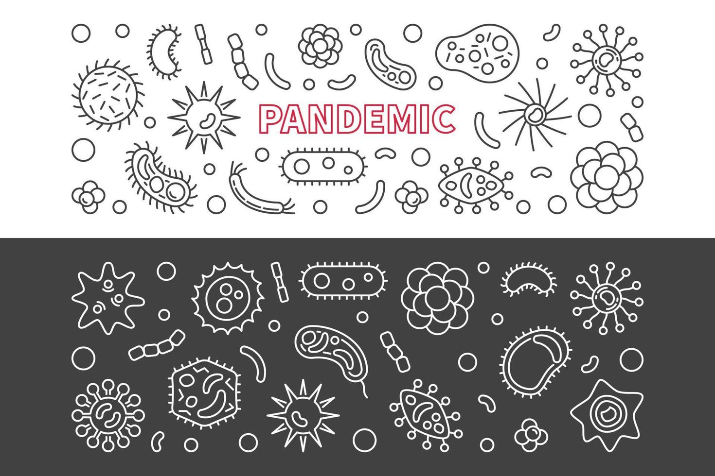 ensemble de deux bannières horizontales linéaires vectorielles pandémiques vecteur