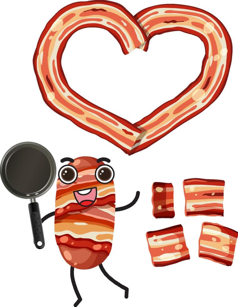 bacon en forme de coeur avec personnage de dessin animé de bacon vecteur