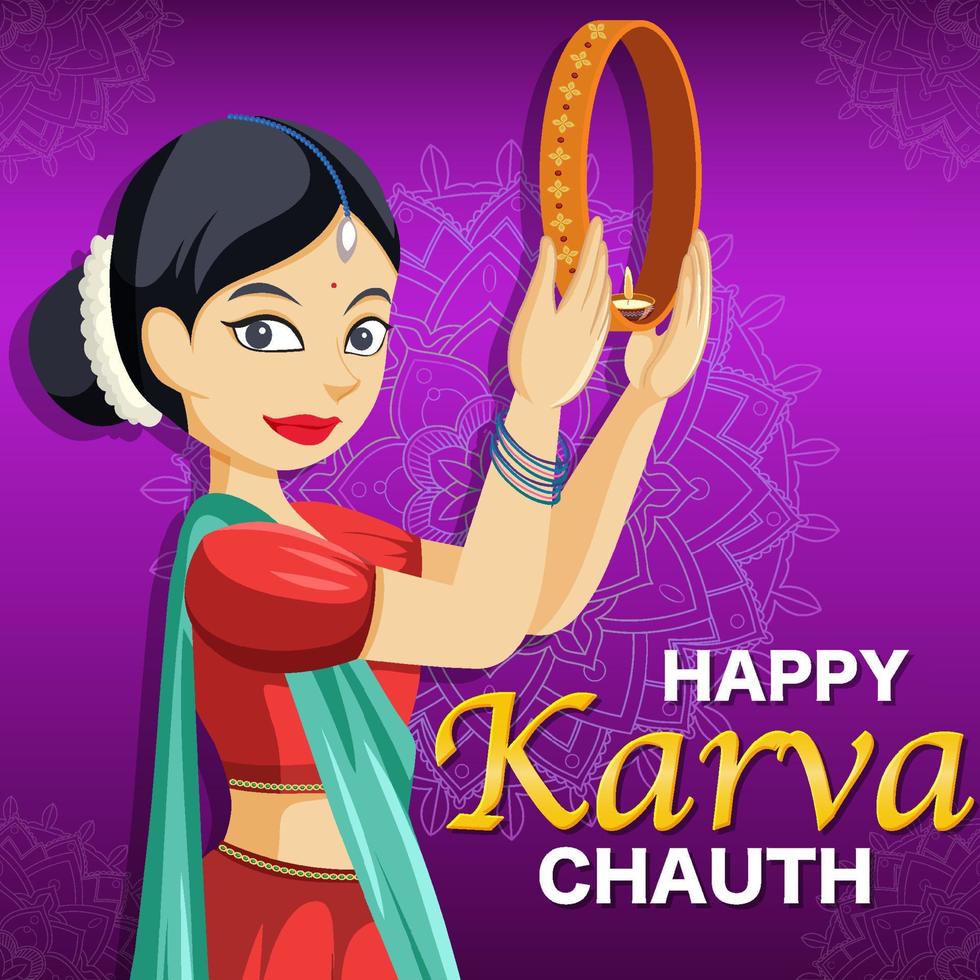 conception d'affiche heureuse de karva chauth vecteur