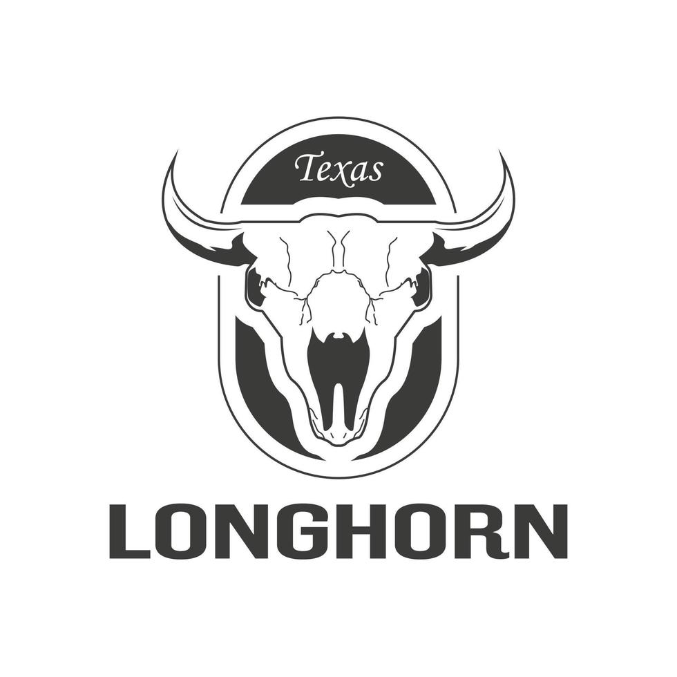 vache rétro texas longhorn, création de logo d'étiquette de ferme de vache de pays de l'ouest. symbole de vecteur de conception cool