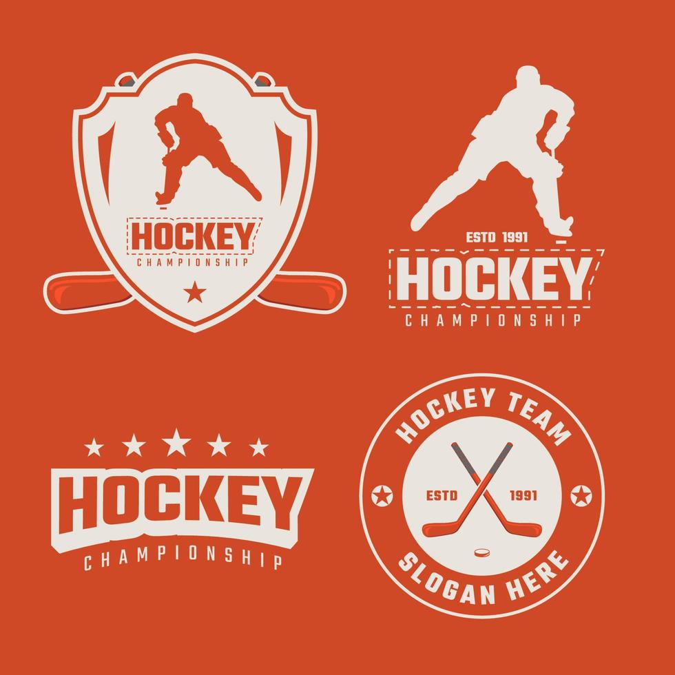 jeu de bouclier de logo de hockey et fond orange vecteur