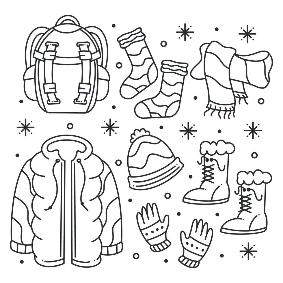 vêtements d'hiver dessinés à colorier vecteur