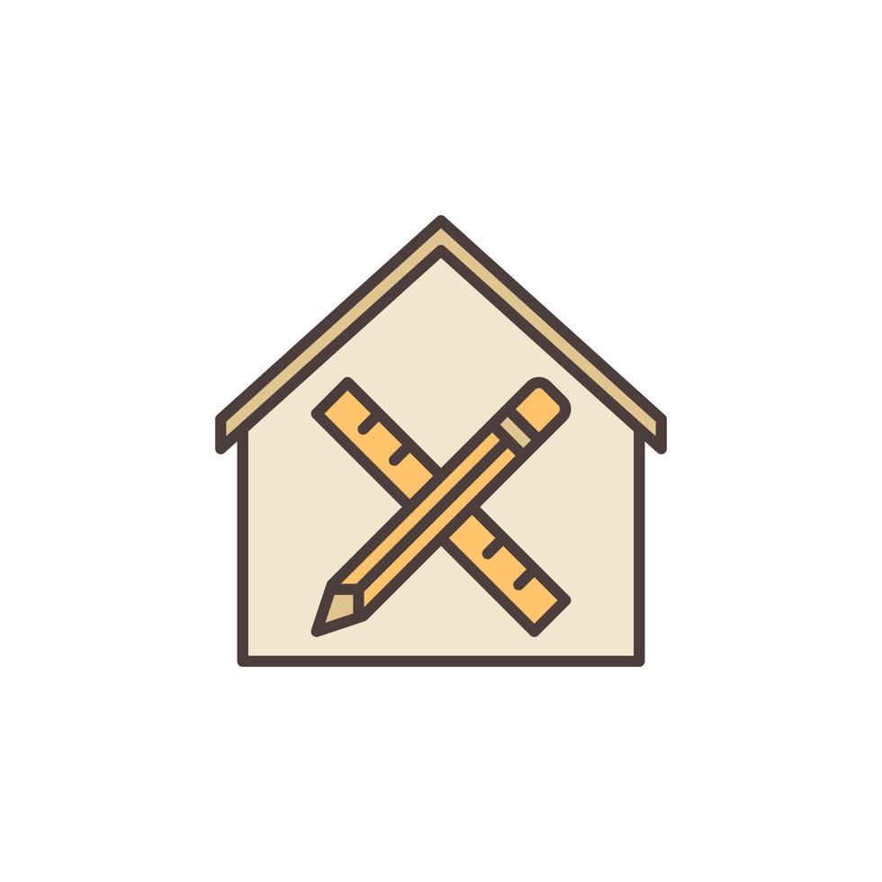 maison avec icône de couleur crayon et règle - signe vectoriel