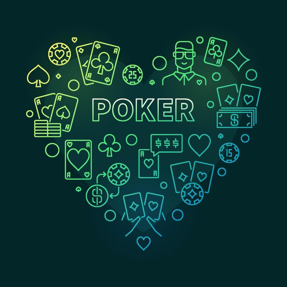 concept de vecteur de poker illustration de contour coloré en forme de coeur