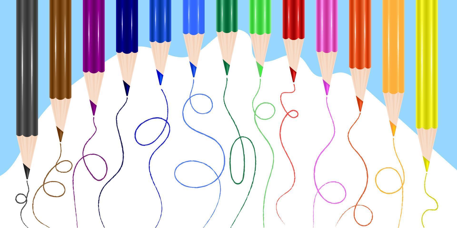 ensemble de crayons, fond avec des crayons colorés vecteur