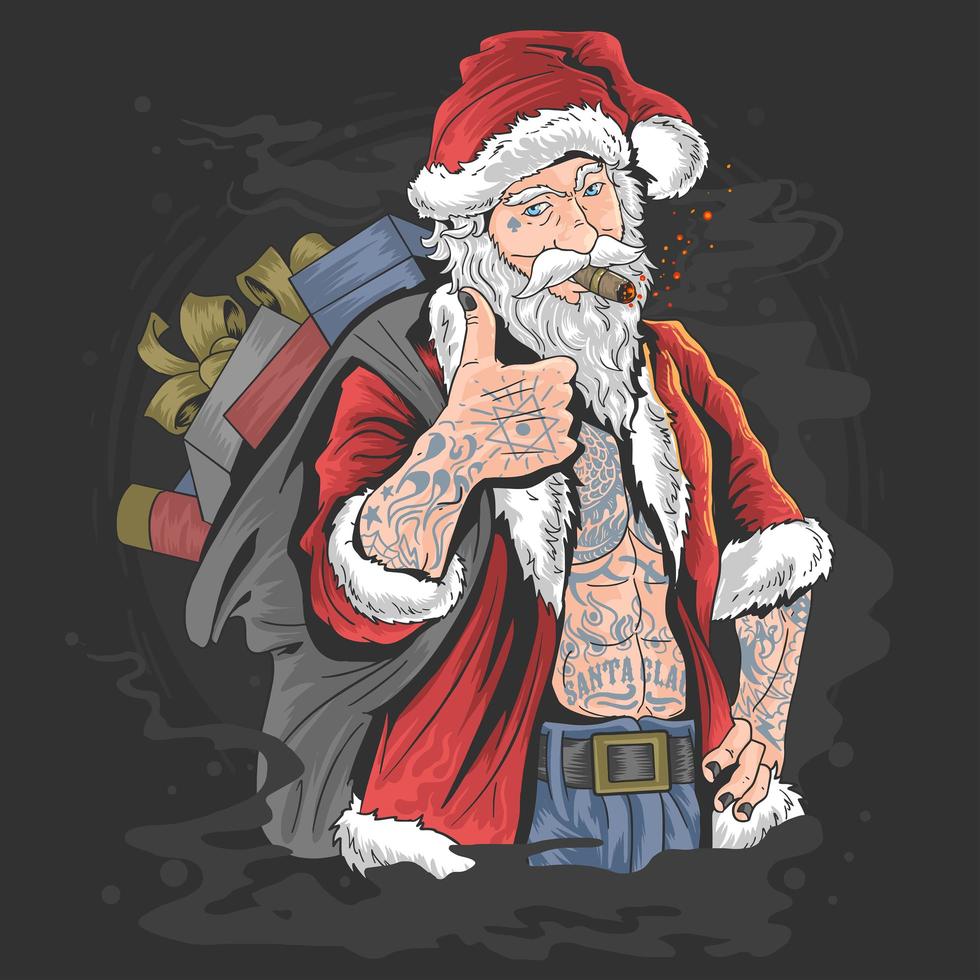 Père Noël tatoué donnant les pouces vers le haut vecteur