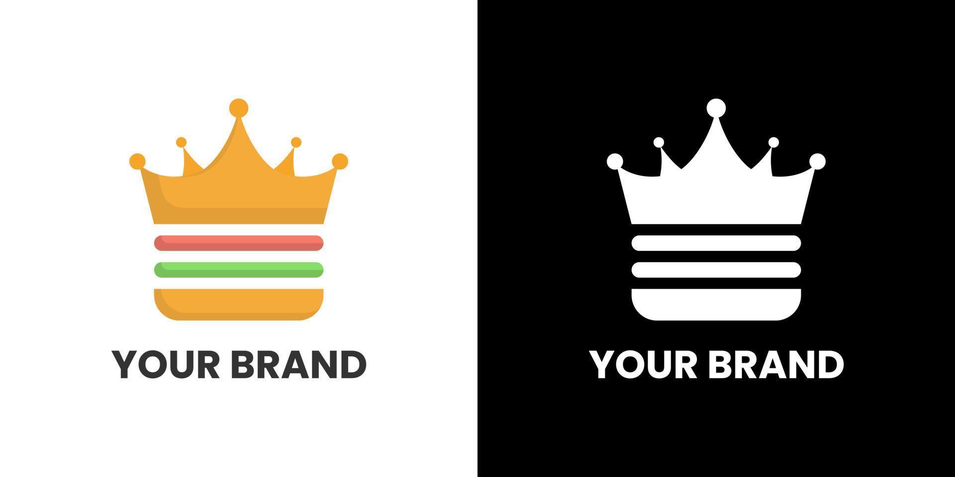 burger food king queen couronne design de logo minimaliste identité de marque famille travail d'équipe collègues emblèmes symboles de logotype. vecteur