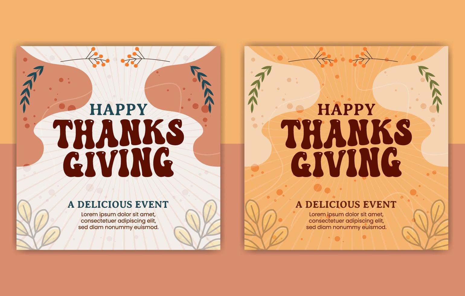 joyeux remerciement donnant un modèle de publication de jour, ensemble de conceptions de publication de médias sociaux de thanksgiving, carte d'illustration de citrouille, ensemble à la mode de cartes vectorielles, collection de cartes de thanksgiving vecteur