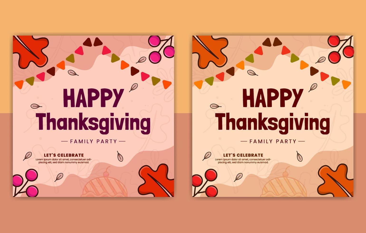 joyeux remerciement donnant un modèle de publication de jour, ensemble de conceptions de publication de médias sociaux de thanksgiving, carte d'illustration de citrouille, ensemble à la mode de cartes vectorielles, collection de cartes de thanksgiving vecteur