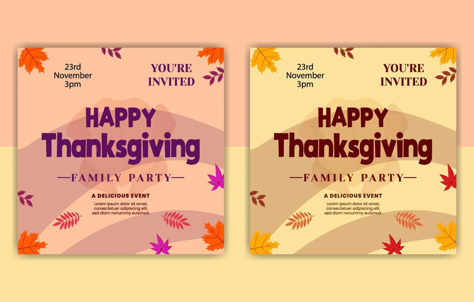 joyeux remerciement donnant un modèle de publication de jour, ensemble de conceptions de publication de médias sociaux de thanksgiving, carte d'illustration de citrouille, ensemble à la mode de cartes vectorielles, collection de cartes de thanksgiving vecteur