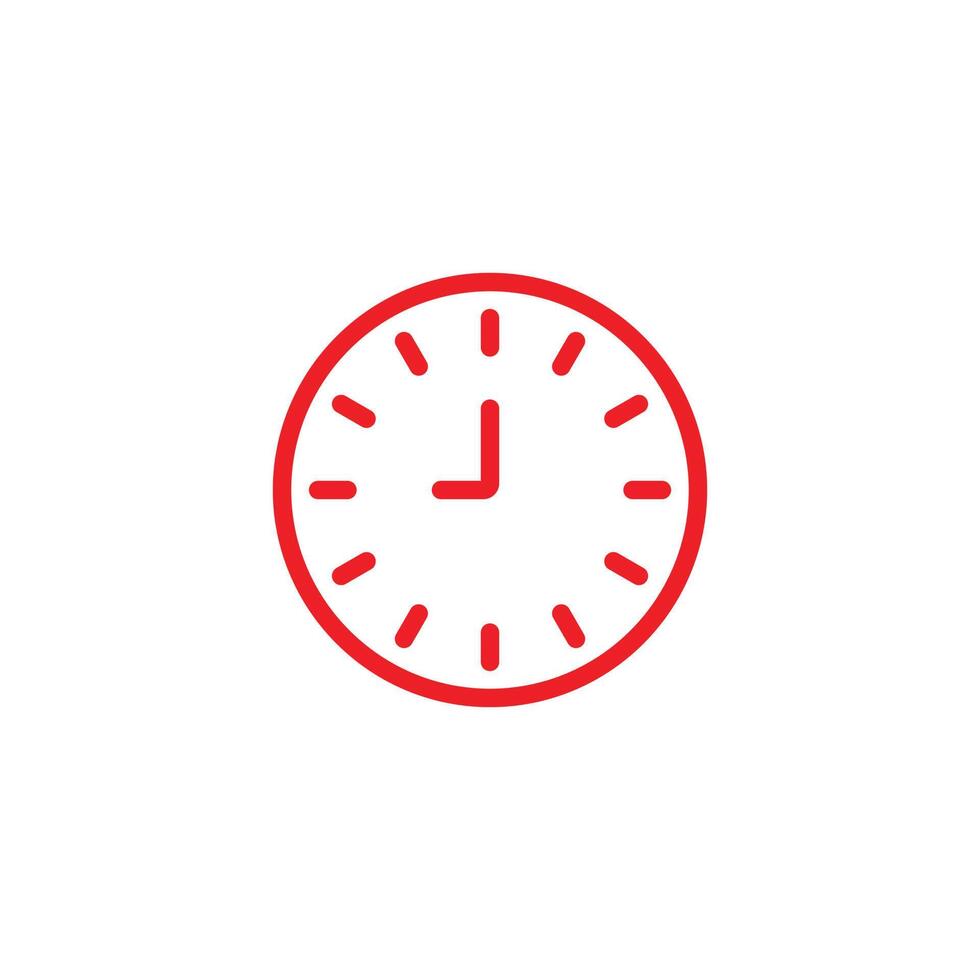 eps10 vecteur rouge neuf ou 9 heures icône de ligne abstraite isolée sur fond blanc. symbole de contour d'horloge unique dans un style moderne simple et plat pour la conception de votre site Web, votre logo et votre application mobile