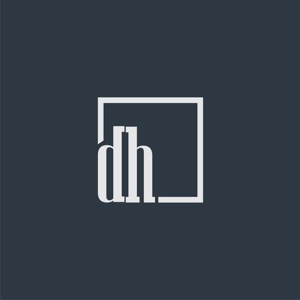 logo monogramme initial dh avec signe de style rectangle vecteur