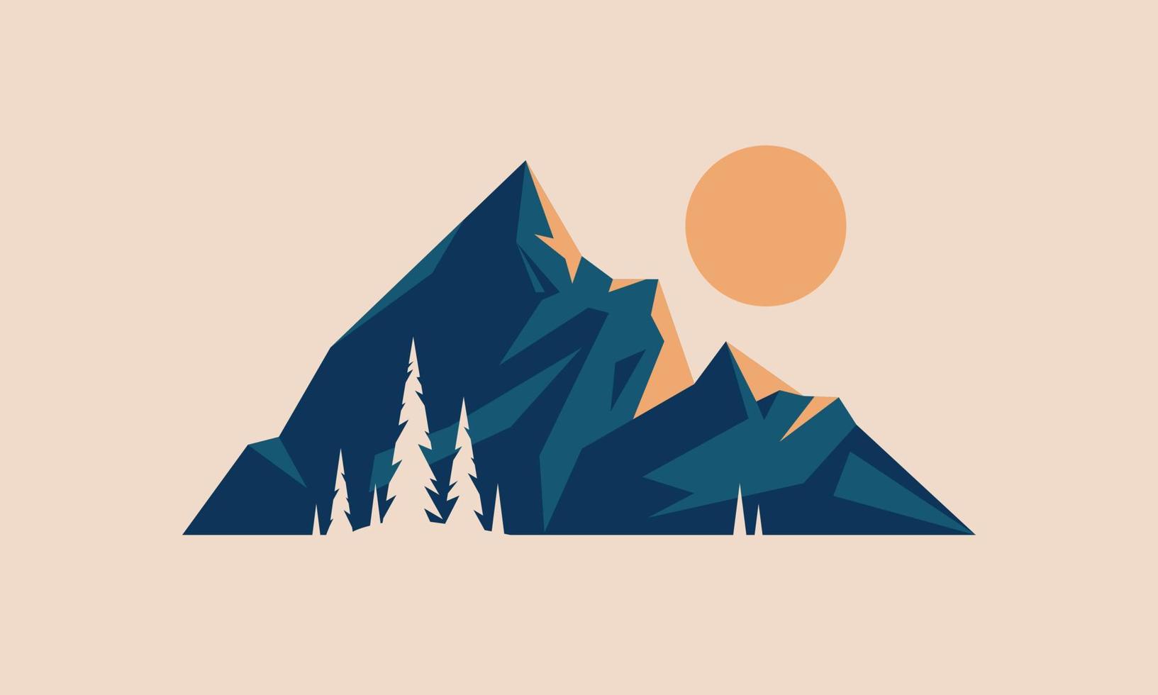 conception de carte postale rétro de paysage de coucher de soleil de montagne vecteur