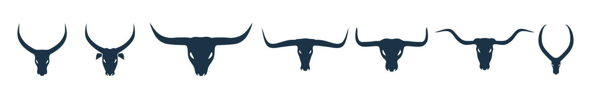 silhouette de tête de taureau et de vache avec vecteur de grande corne