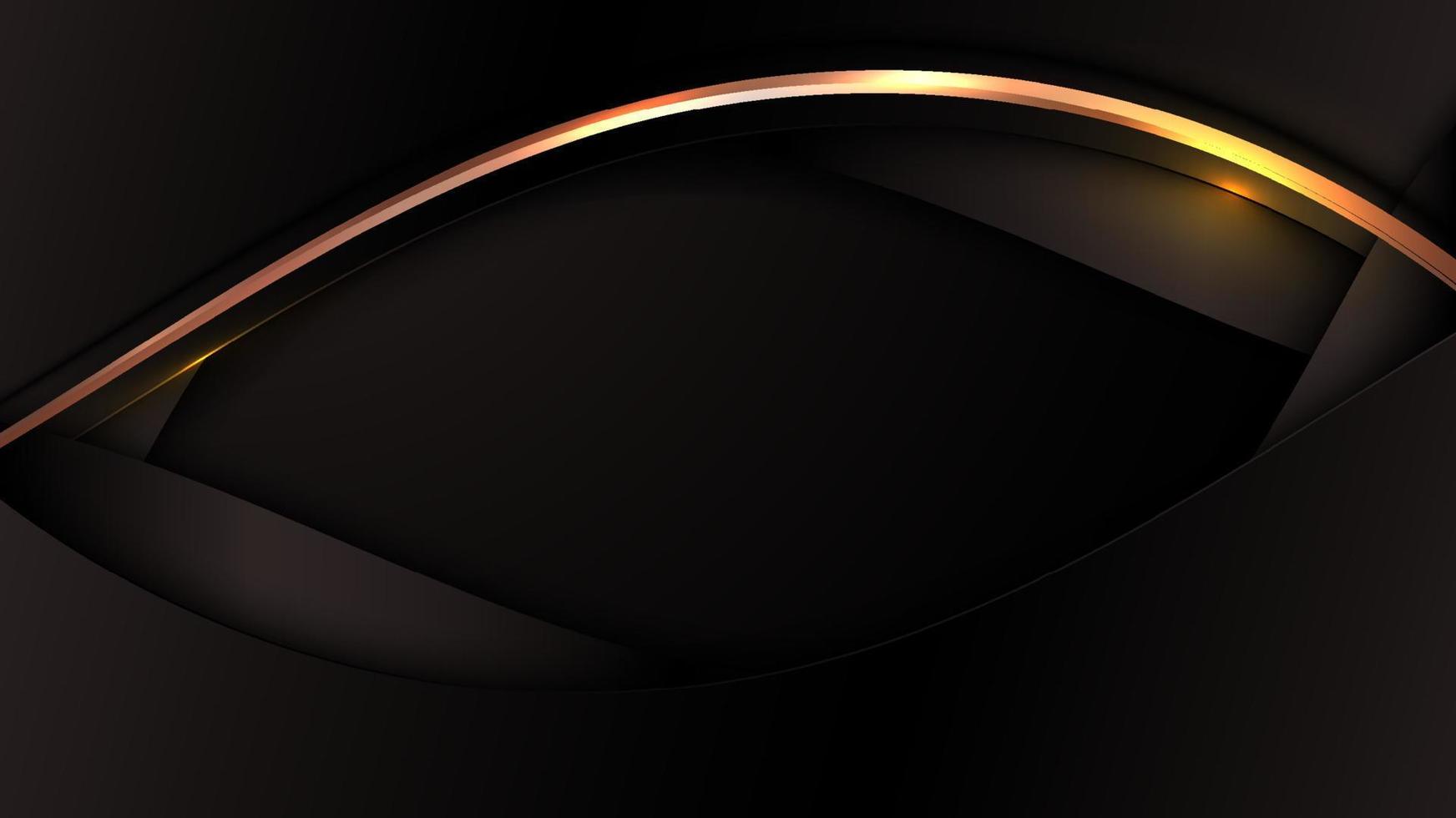 lignes de vague de couleur noire de luxe 3d abstraites avec décoration de ligne courbe dorée brillante et effet d'éclairage scintillant sur fond sombre vecteur