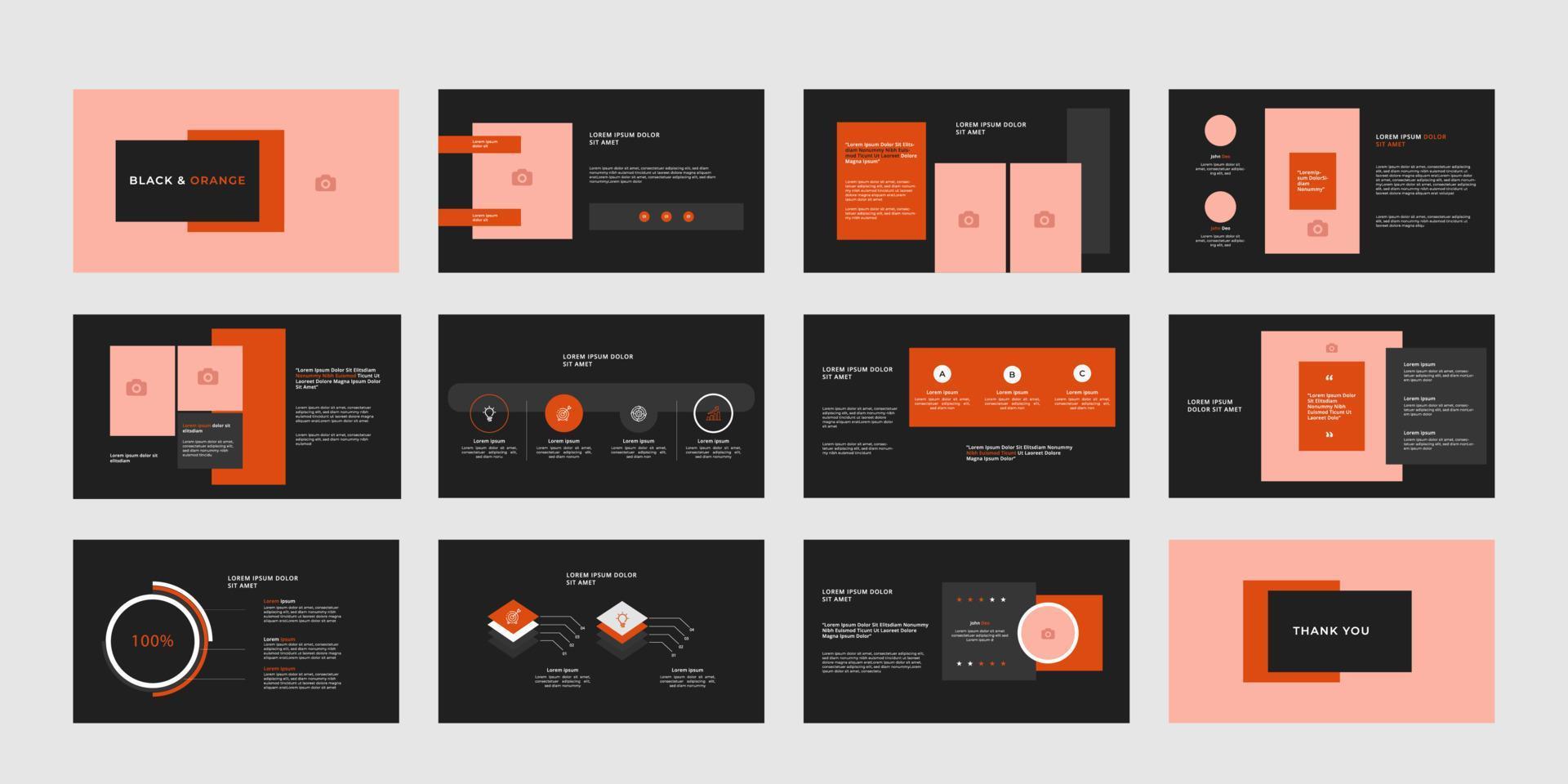 présentation de diapositives d'affaires noir et orange avec un modèle de mise en page de présentation de style simple vecteur