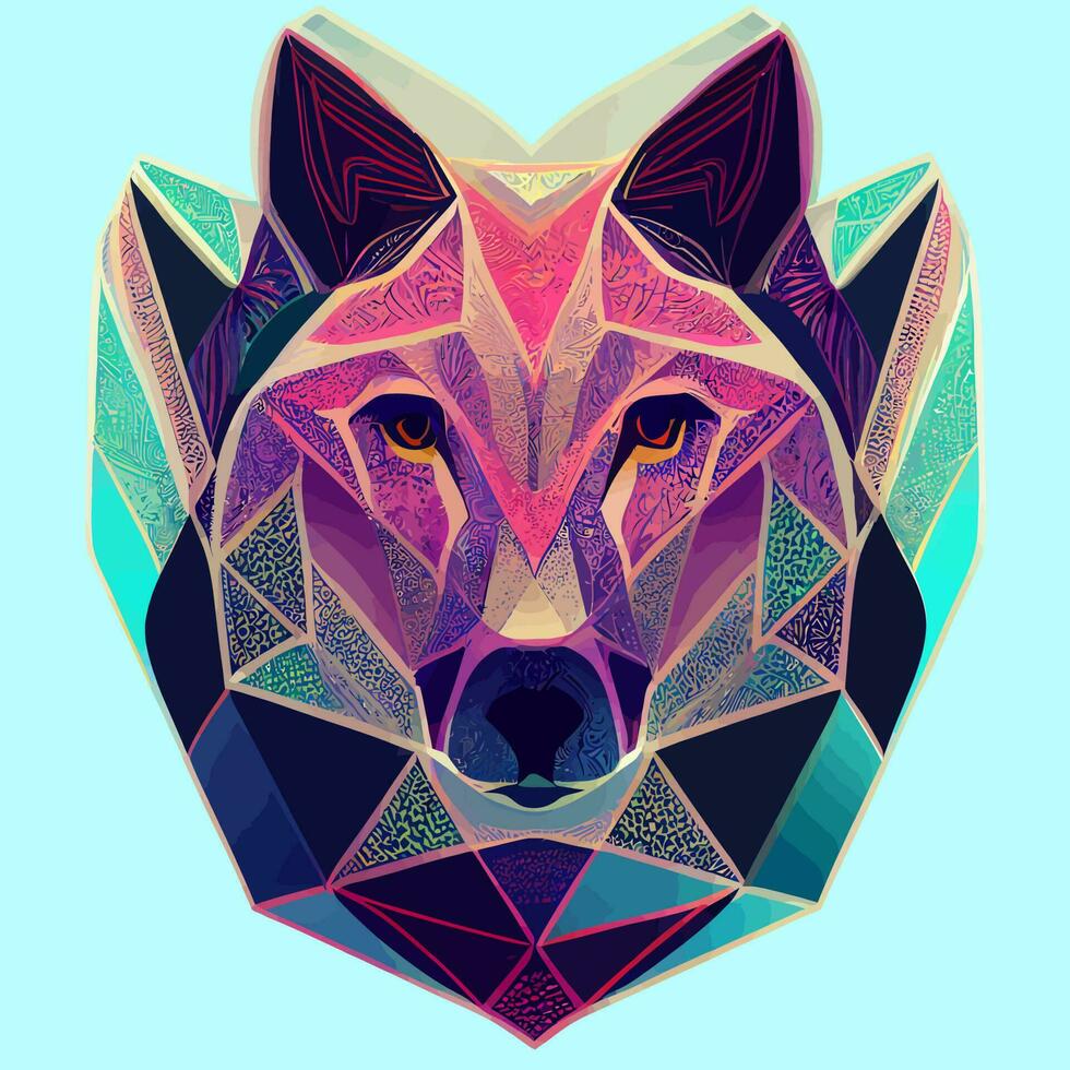 illustration graphique vectoriel de loup coloré géométrique dans un style dessiné à la main isolé bon pour le logo, la mascotte, l'impression ou la personnalisation de votre conception