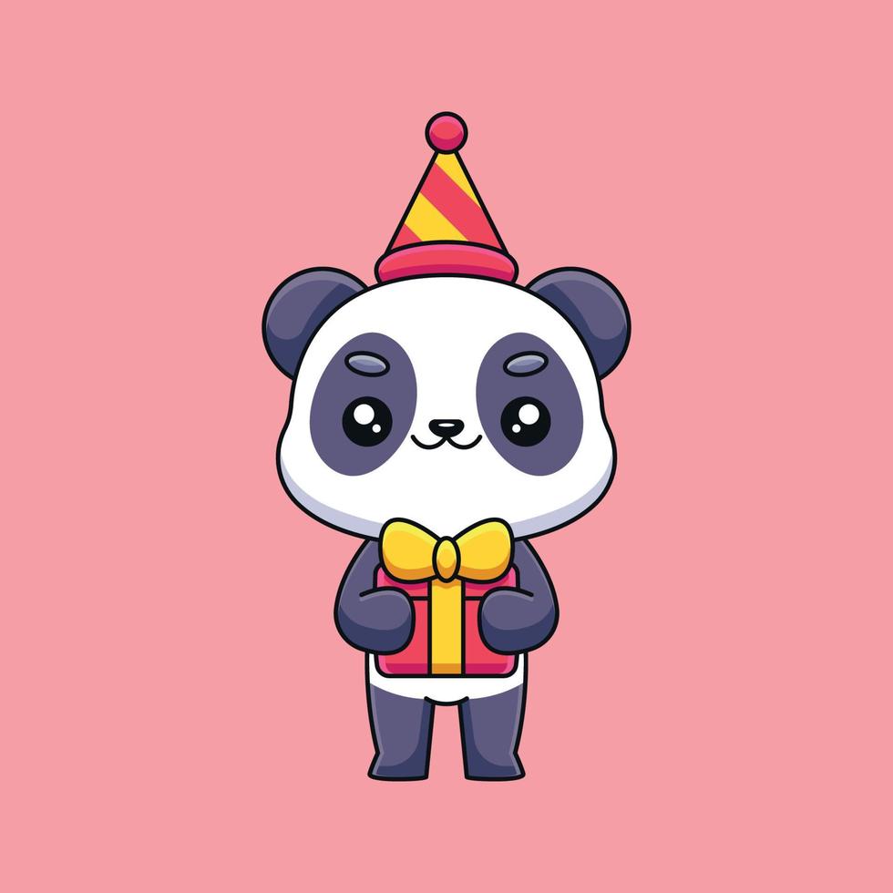 mignon anniversaire panda dessin animé mascotte doodle art dessiné à la main concept vecteur kawaii icône illustration