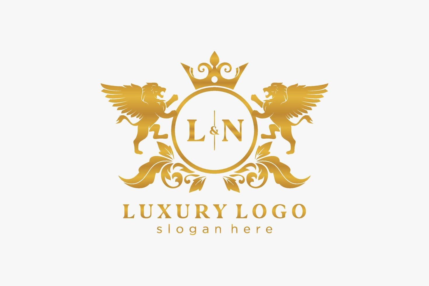 modèle de logo de luxe royal lion lettre initiale ln dans l'art vectoriel pour le restaurant, la royauté, la boutique, le café, l'hôtel, l'héraldique, les bijoux, la mode et d'autres illustrations vectorielles.