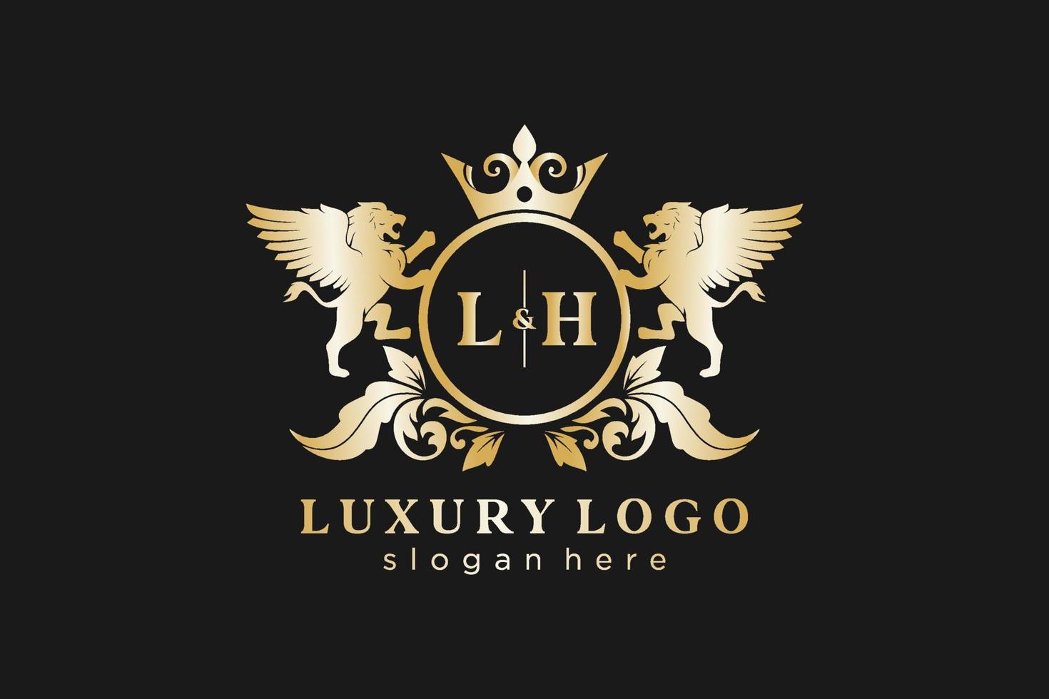 modèle initial de logo de luxe lh lettre lion royal dans l'art vectoriel pour le restaurant, la royauté, la boutique, le café, l'hôtel, l'héraldique, les bijoux, la mode et d'autres illustrations vectorielles.