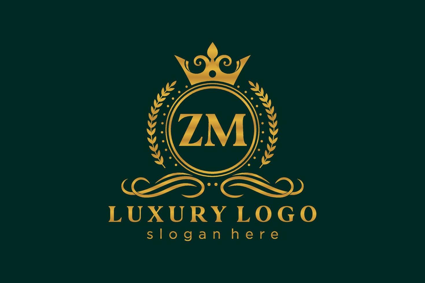 modèle initial de logo de luxe royal de lettre zm dans l'art vectoriel pour le restaurant, la royauté, la boutique, le café, l'hôtel, l'héraldique, les bijoux, la mode et d'autres illustrations vectorielles.