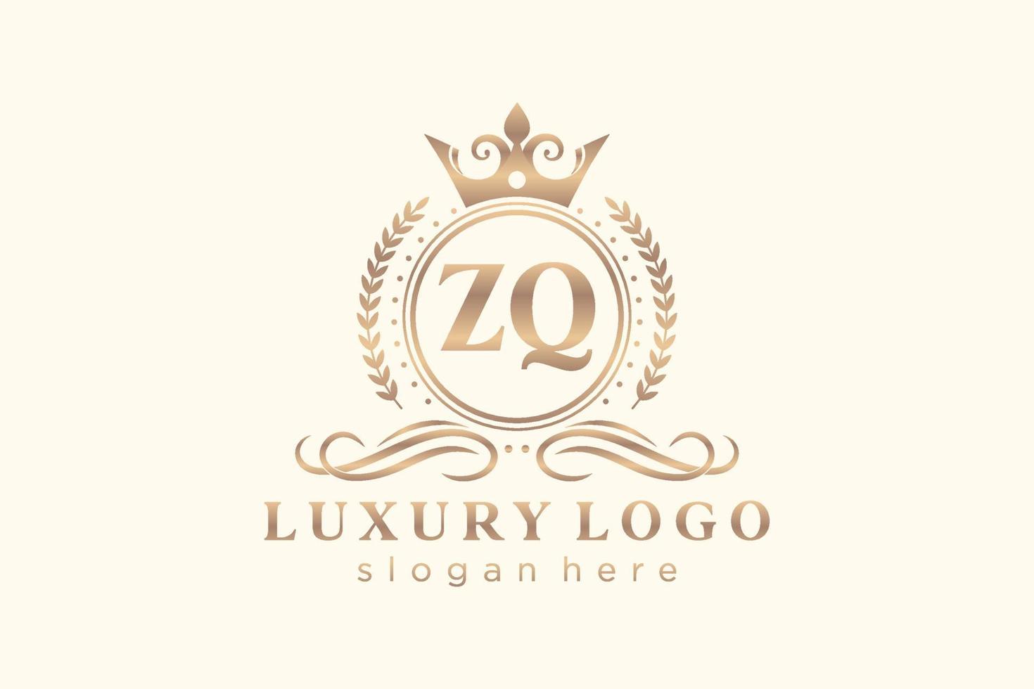modèle initial de logo de luxe royal de lettre zq dans l'art vectoriel pour le restaurant, la royauté, la boutique, le café, l'hôtel, l'héraldique, les bijoux, la mode et d'autres illustrations vectorielles.