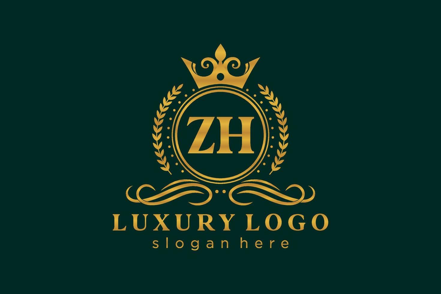 modèle initial de logo de luxe royal de lettre zh dans l'art vectoriel pour le restaurant, la royauté, la boutique, le café, l'hôtel, l'héraldique, les bijoux, la mode et d'autres illustrations vectorielles.