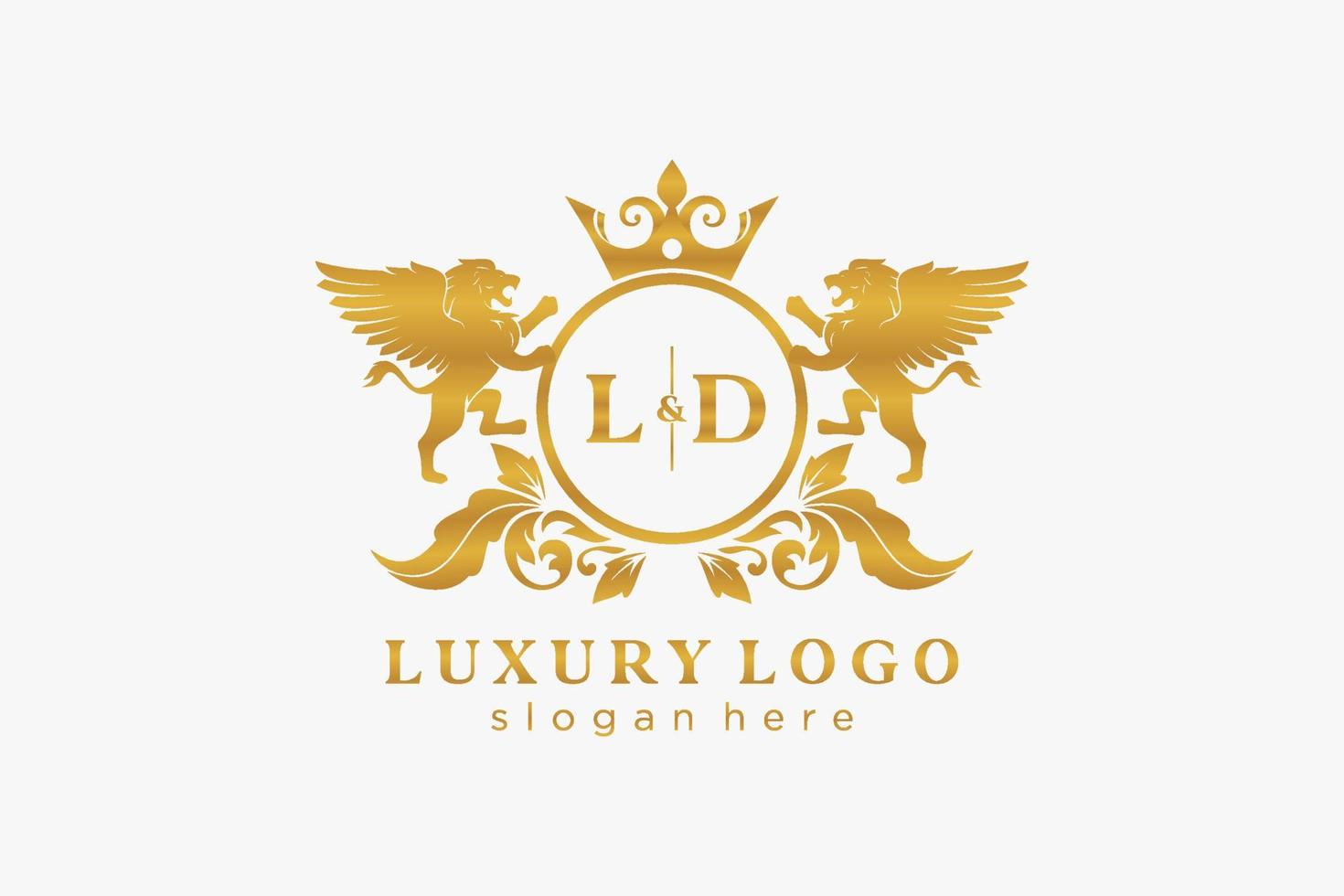 modèle initial de logo de luxe ld lettre lion royal dans l'art vectoriel pour le restaurant, la royauté, la boutique, le café, l'hôtel, l'héraldique, les bijoux, la mode et d'autres illustrations vectorielles.