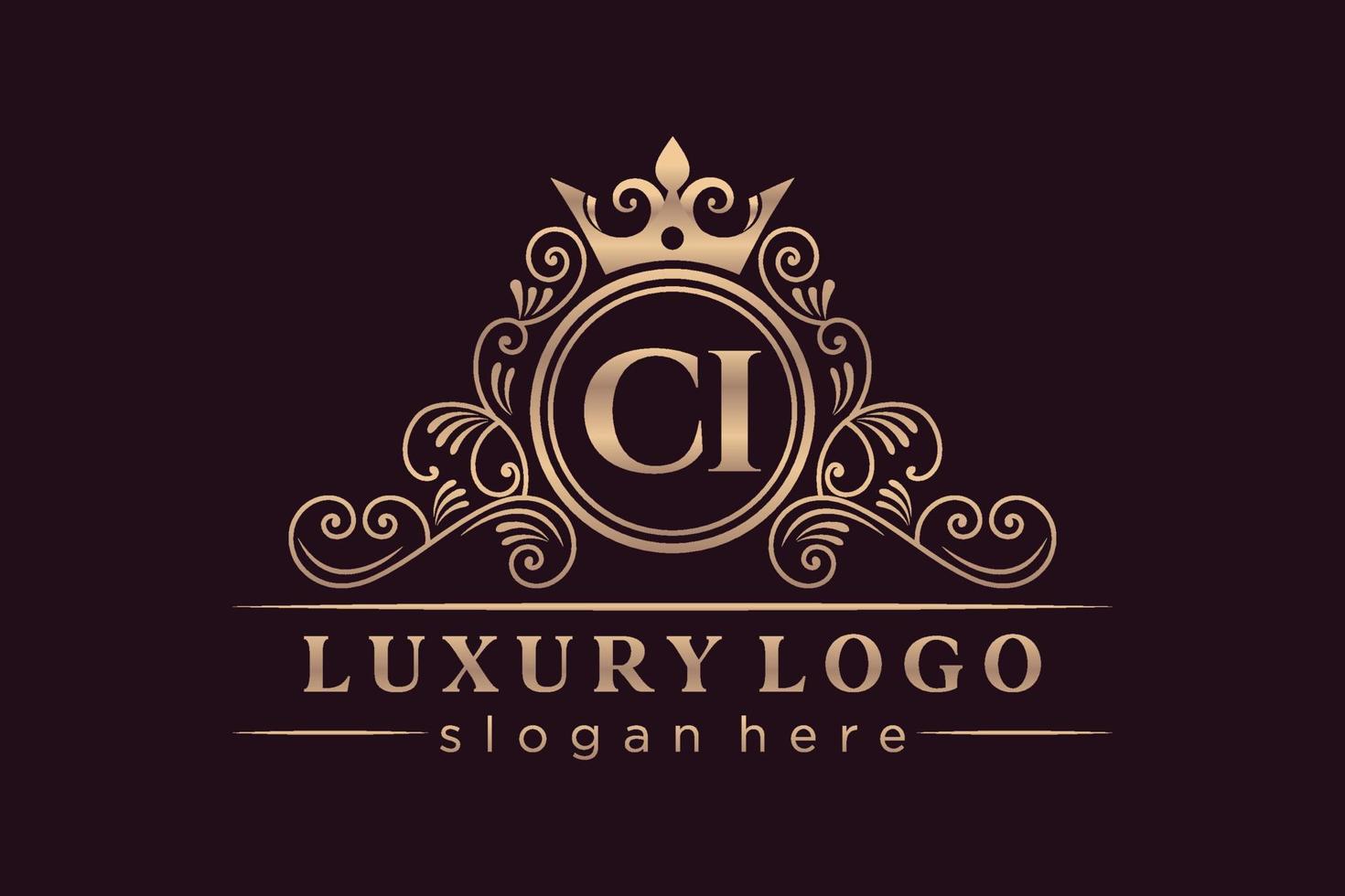 ci lettre initiale or calligraphique féminin floral monogramme héraldique dessiné à la main antique vintage style luxe logo design prime vecteur