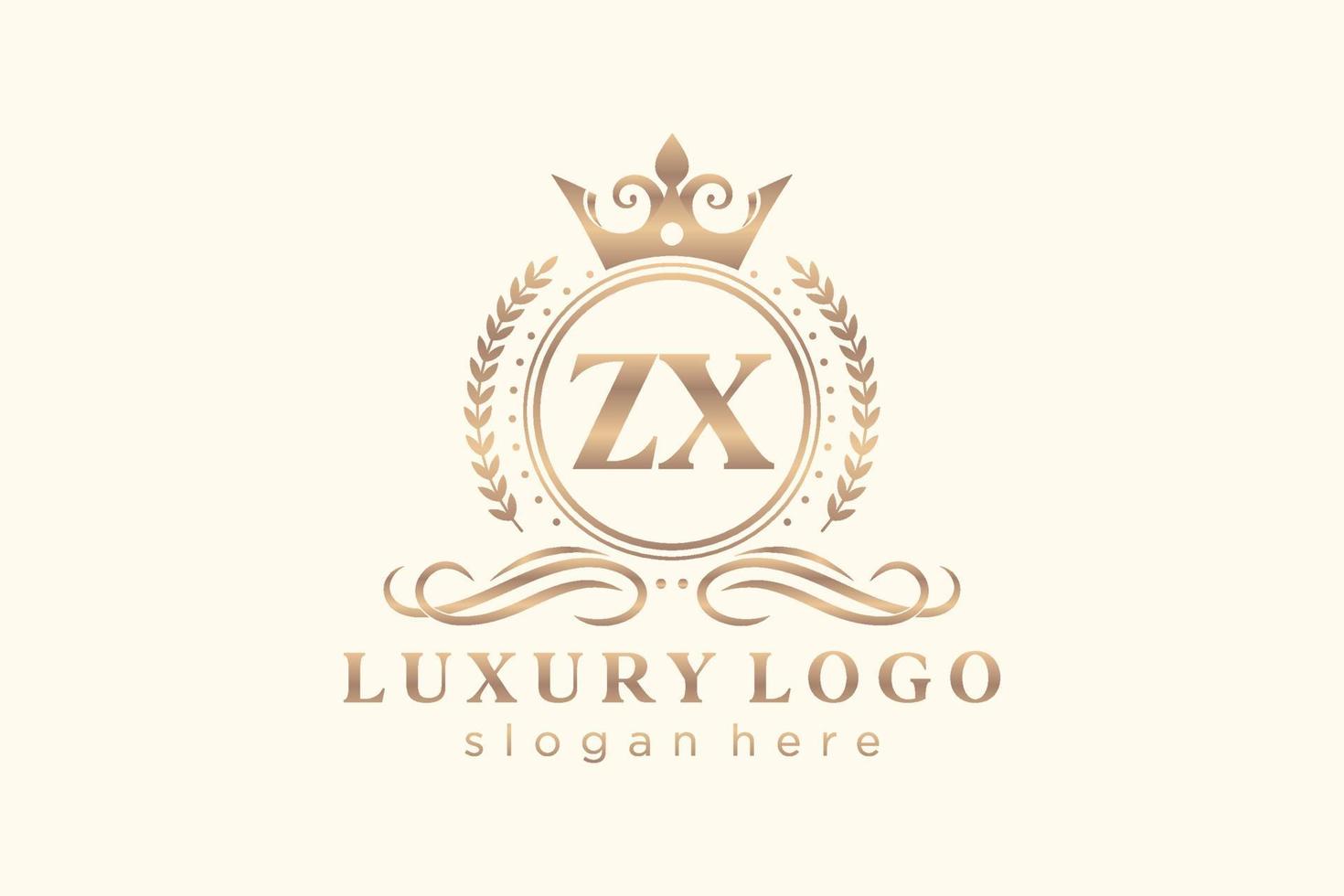 modèle initial de logo de luxe royal de lettre zx dans l'art vectoriel pour le restaurant, la royauté, la boutique, le café, l'hôtel, l'héraldique, les bijoux, la mode et d'autres illustrations vectorielles.