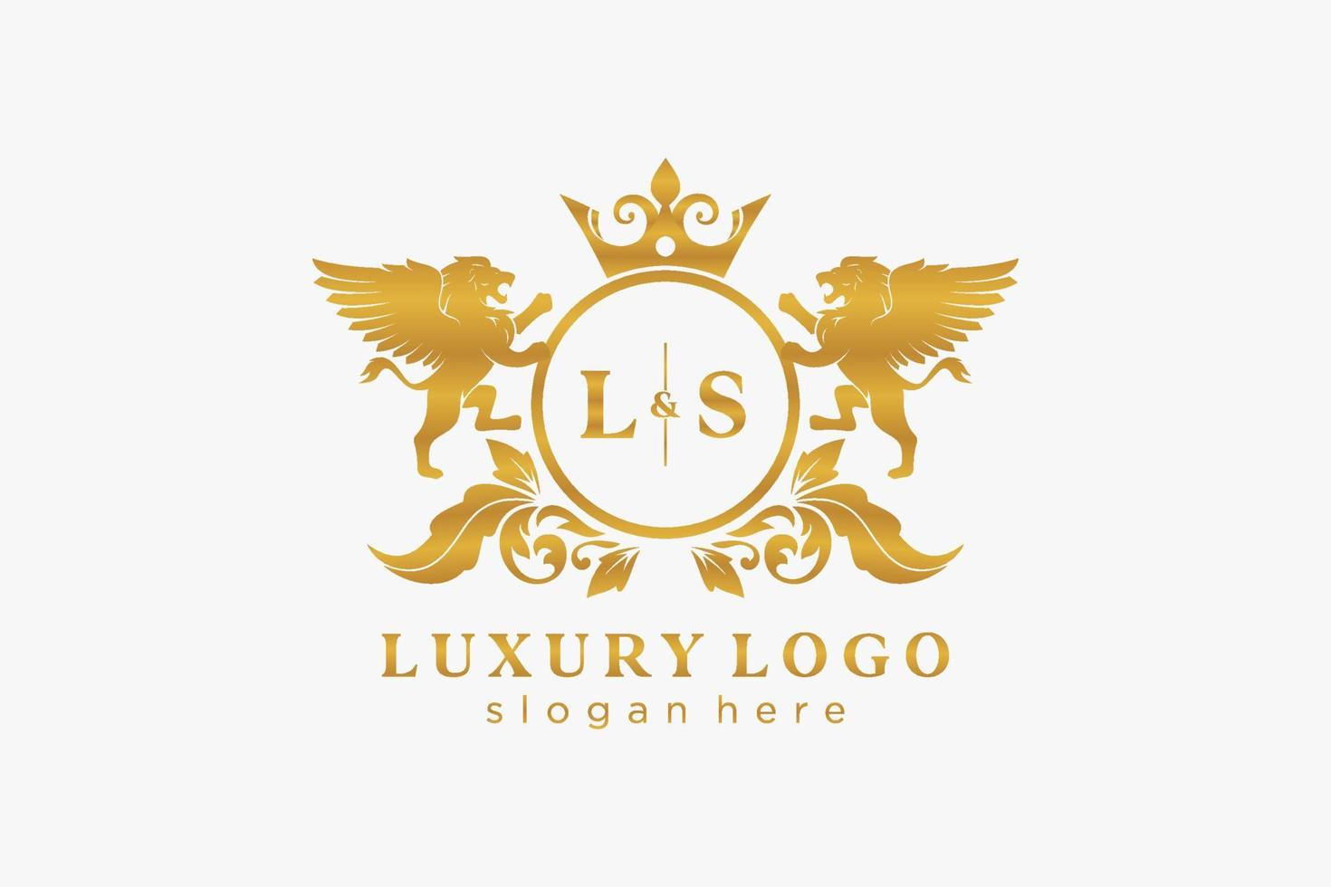 modèle initial de logo de luxe ls lettre lion royal dans l'art vectoriel pour le restaurant, la royauté, la boutique, le café, l'hôtel, l'héraldique, les bijoux, la mode et d'autres illustrations vectorielles.