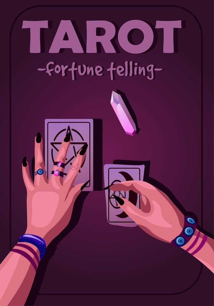 affiche de lecture de tarot avec éclairage violet violet et texte vecteur
