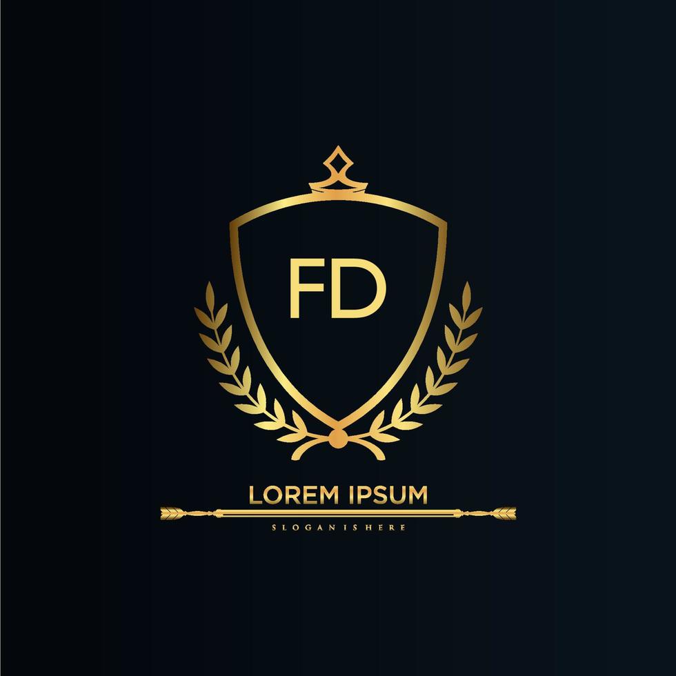 fd lettre initiale avec modèle royal.élégant avec vecteur de logo de couronne, illustration vectorielle de logo de lettrage créatif.