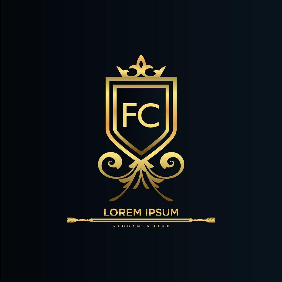 fc lettre initiale avec modèle royal.élégant avec vecteur de logo de couronne, illustration vectorielle de lettrage créatif logo.