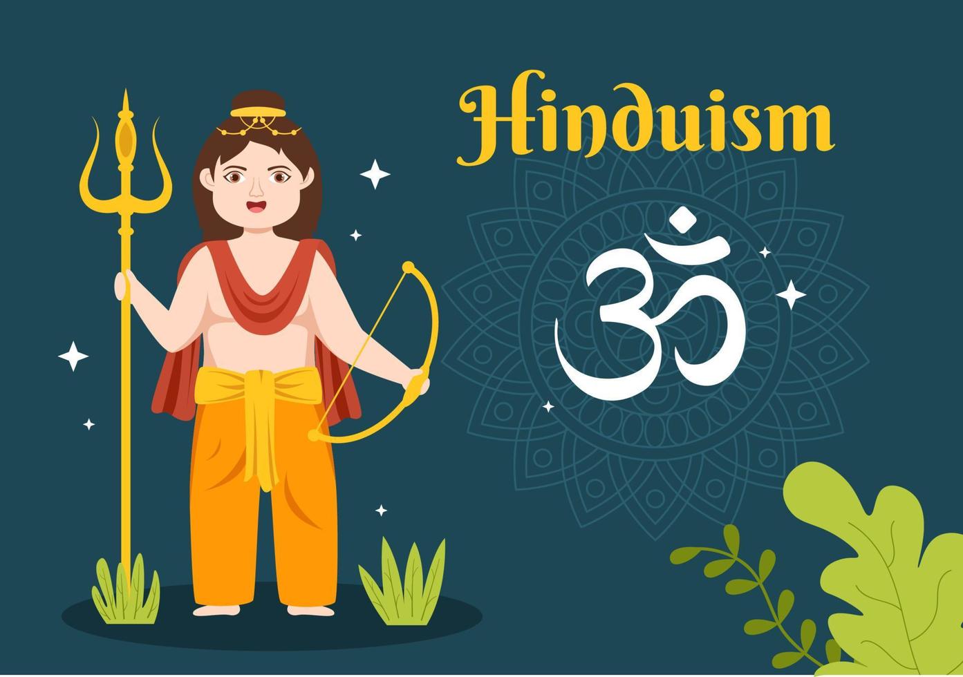 hindouisme de divers dieu indien fond plat dessin animé illustration de modèles dessinés à la main vecteur