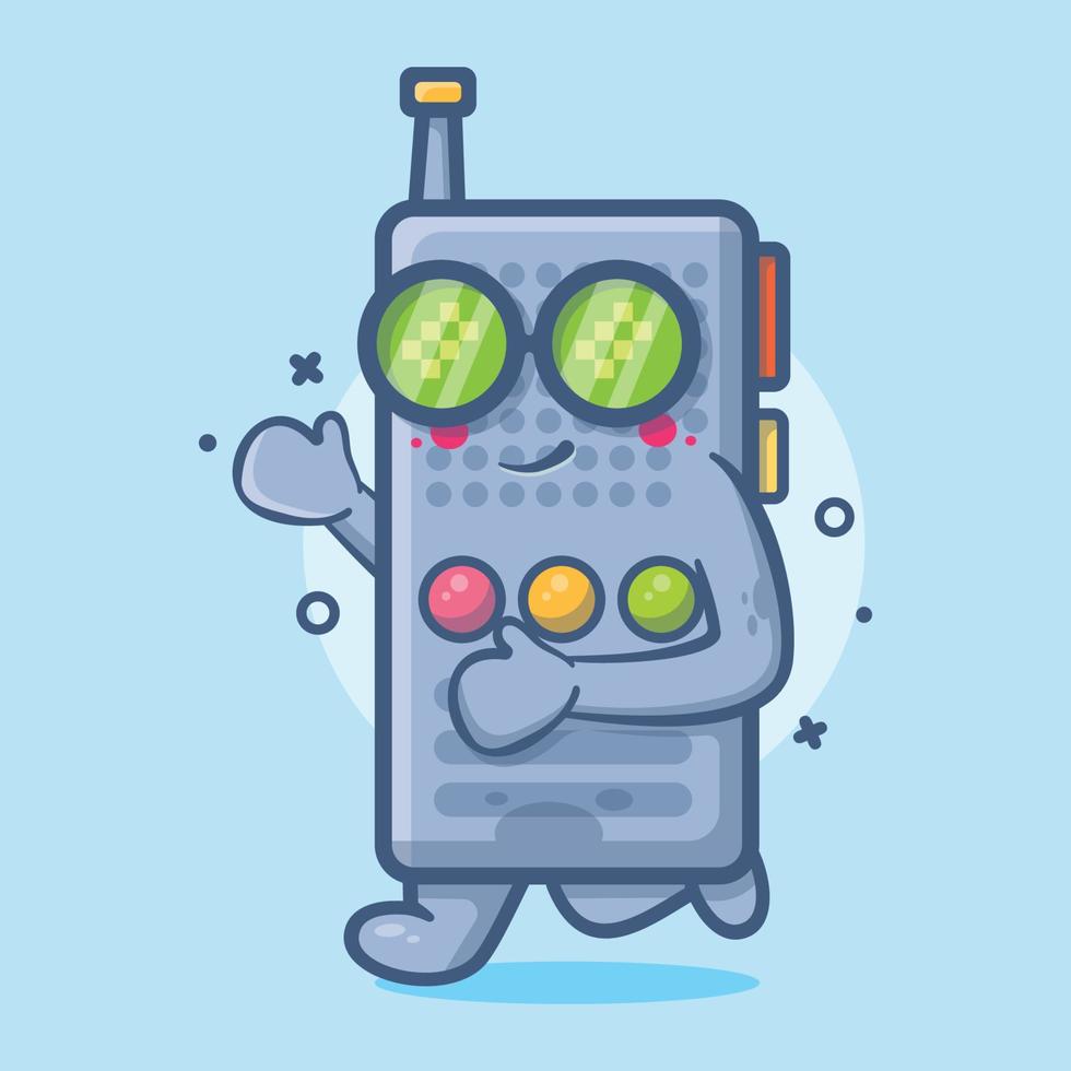 mascotte de personnage de talkie-walkie mignon exécutant un dessin animé isolé dans un style plat vecteur