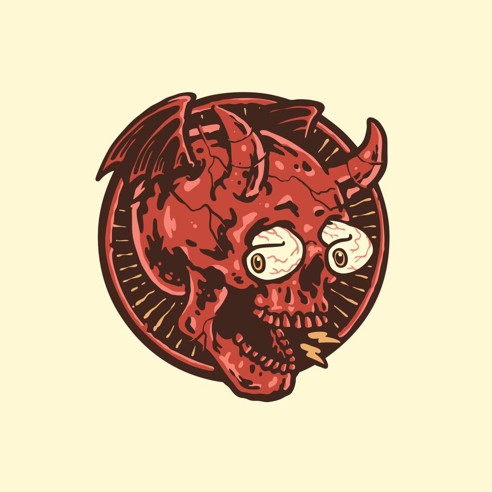 crâne de démon cartoon illustration dessinée à la main vecteur