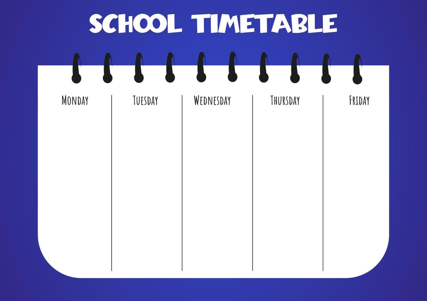 calendrier scolaire pour les enfants avec les jours de la semaine et les fournitures scolaires d'art en ligne dans le style lineart en arrière-plan. planning hebdomadaire. modèle de conception de calendrier. vecteur