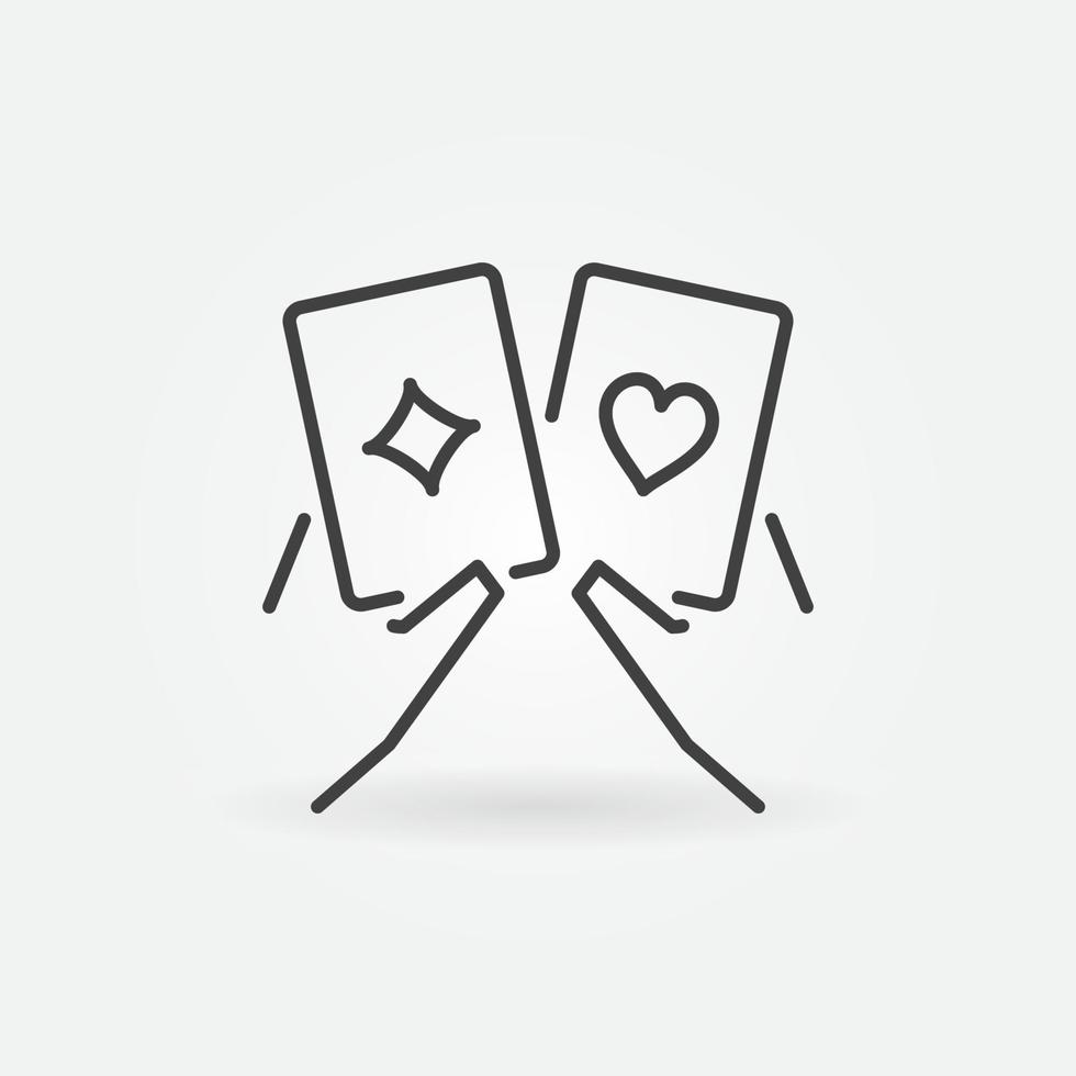 paire de cartes à jouer dans les mains vecteur contour icône