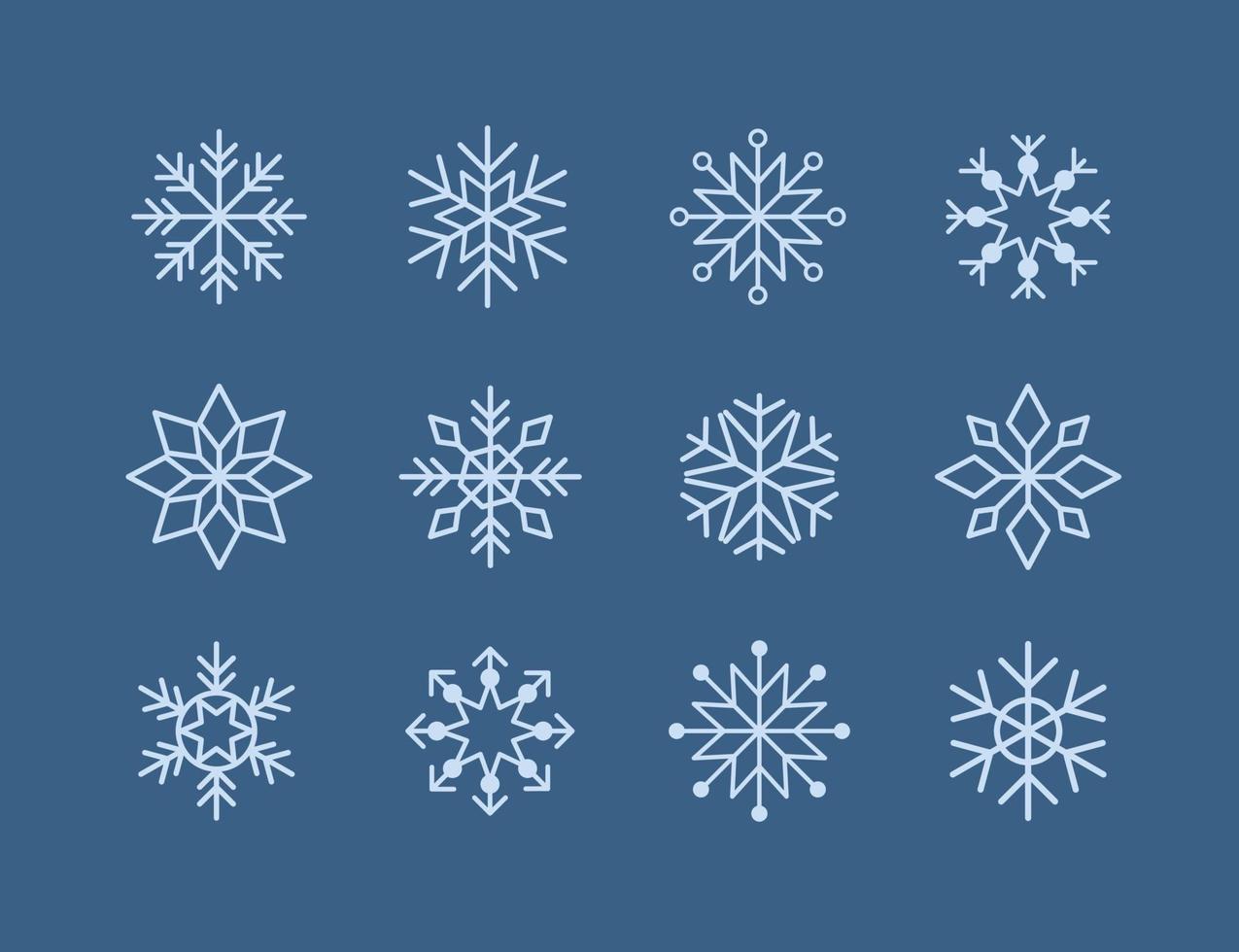 ensemble d'icônes vectorielles ensemble de lignes simples de flocons de neige blancs, éléments pour noël vecteur