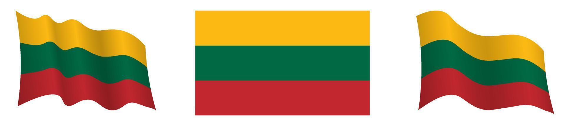 drapeau de la lituanie en position statique et en mouvement, se développant au vent dans des couleurs et des tailles exactes, sur fond blanc vecteur