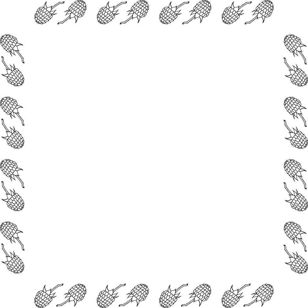 cadre carré avec framboise confortable noir et blanc sur fond blanc. image vectorielle. vecteur