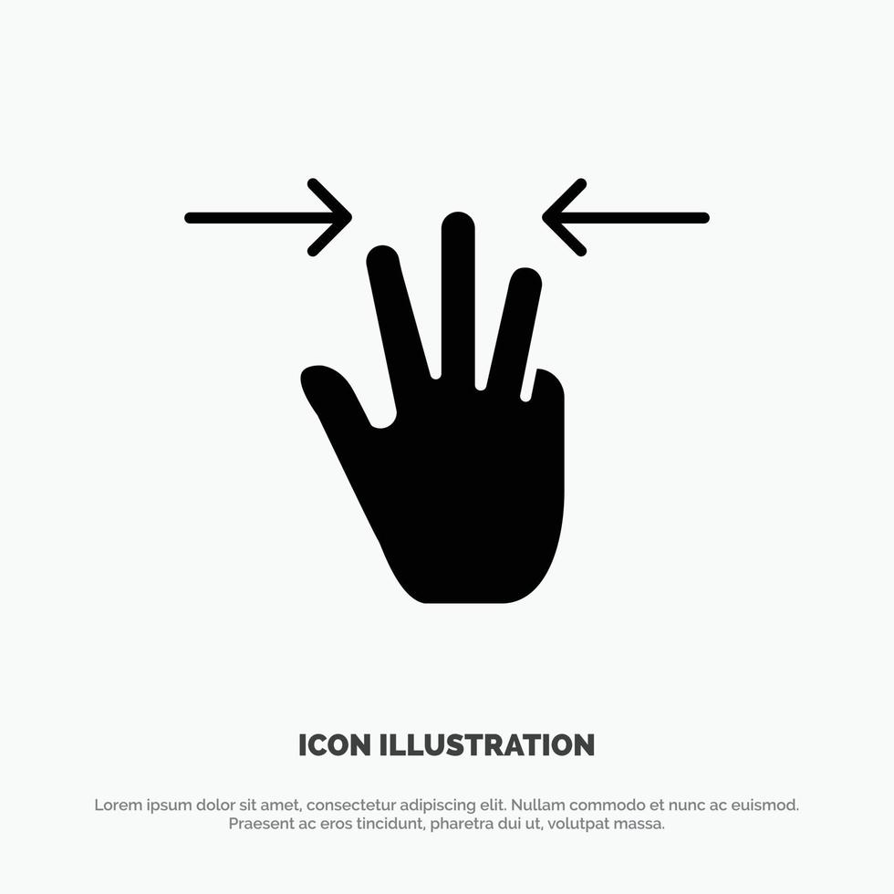 gestes main mobile trois doigts solide glyphe icône vecteur