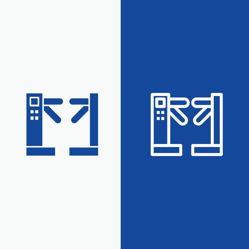 tourniquets de contrôle d'accès ligne souterraine et icône solide de glyphe ligne de bannière bleue et icône solide de glyphe vecteur